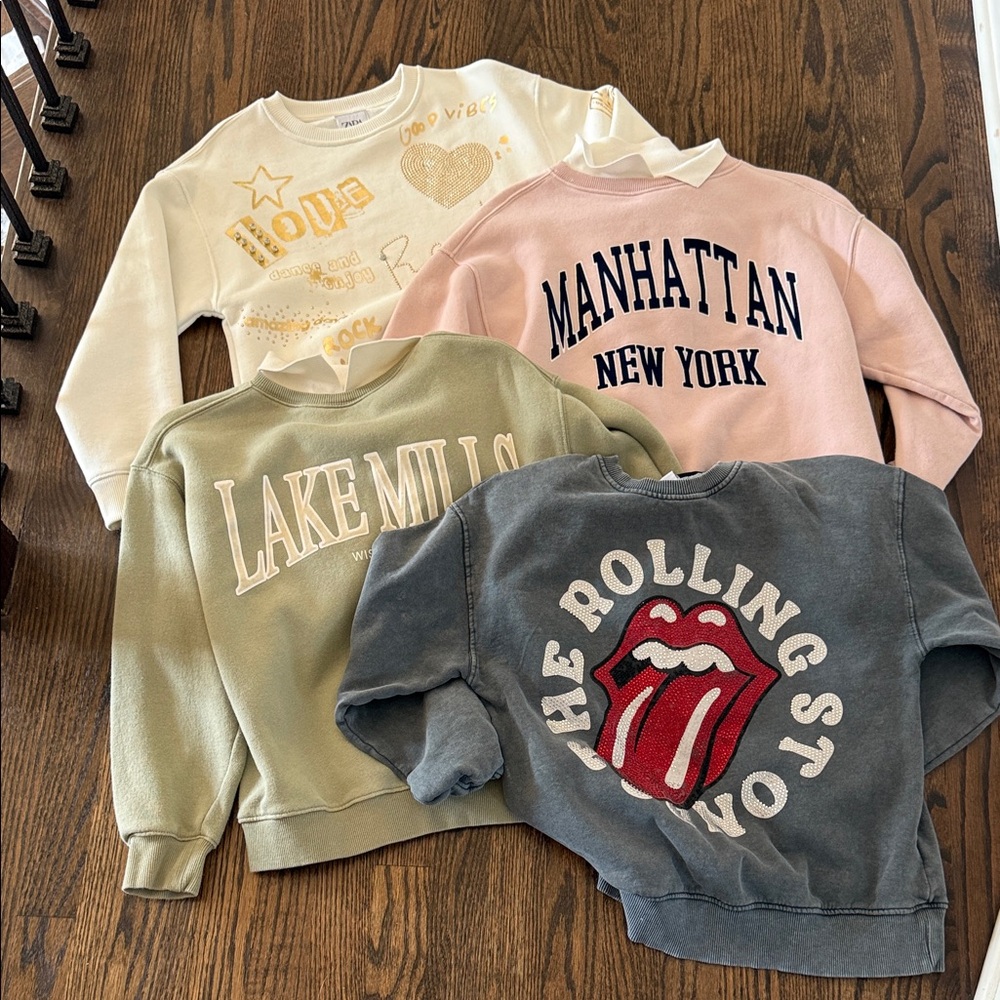 Zara Kids Sweatshirts in Cream, Pink, Green, and Gray